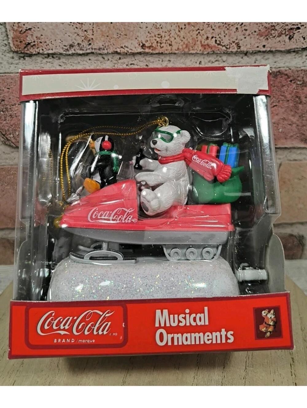 1994 Coca Cola Christmas Ornament Snowmobile Polar Bear Penguin Musical